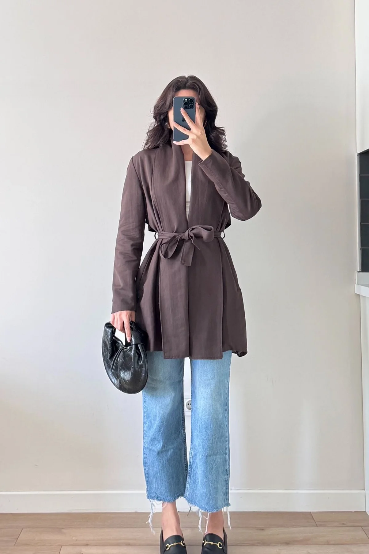 Acı Kahve Uzun Kollu Kuşaklı Trenç