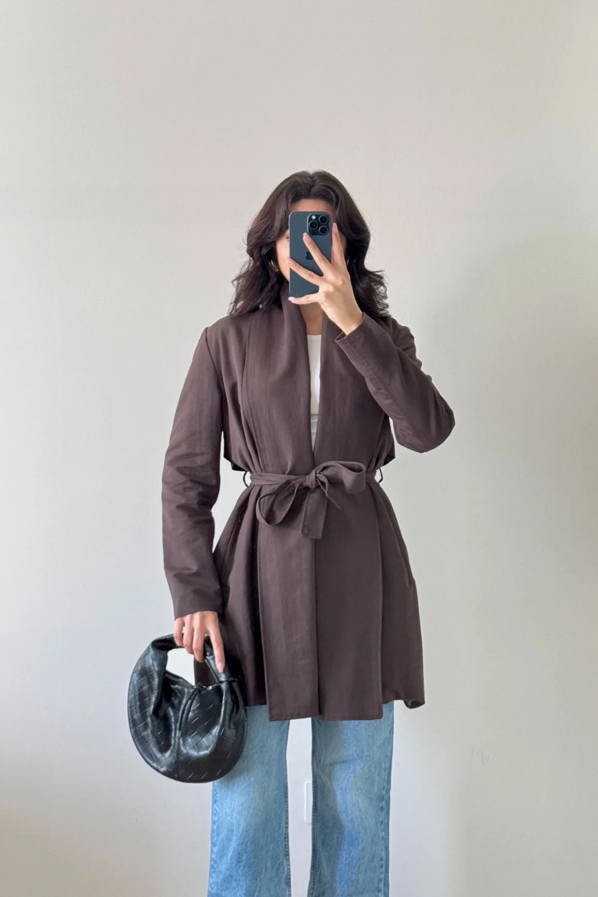 Acı Kahve Uzun Kollu Kuşaklı Trenç