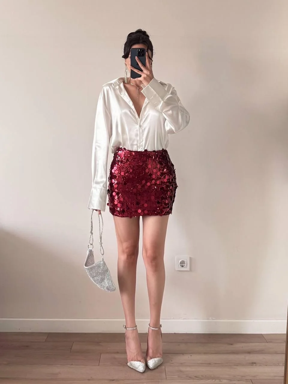 Bordo Pul Payet Mini Etek