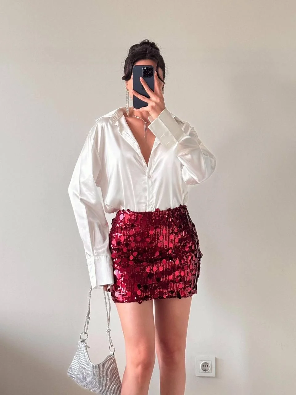 Bordo Pul Payet Mini Etek