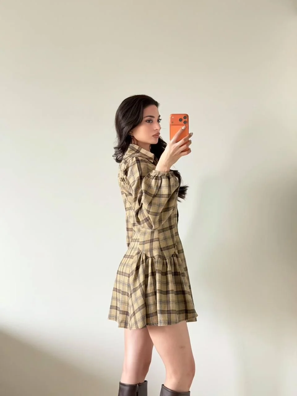 Ekose Mini Gömlek Elbise