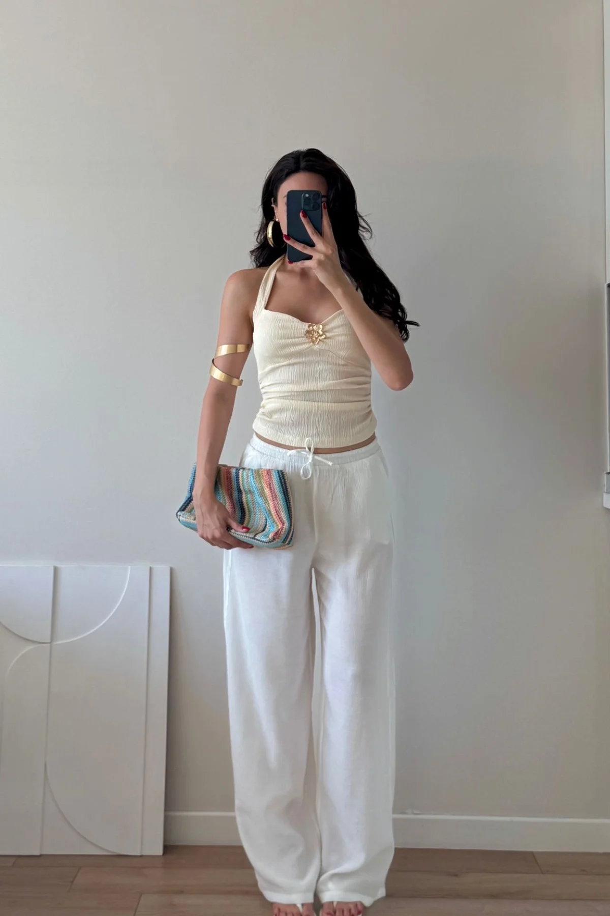 Ekru Broşlu Büzgülü Mini Büstiyer