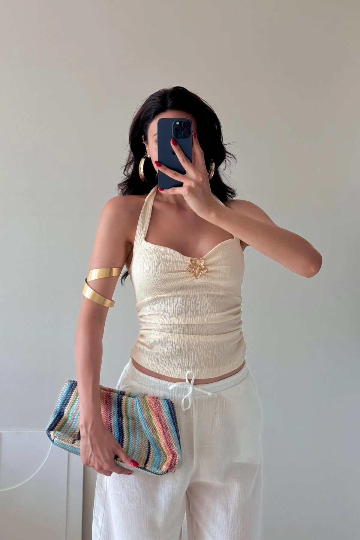 Ekru Broşlu Büzgülü Mini Büstiyer