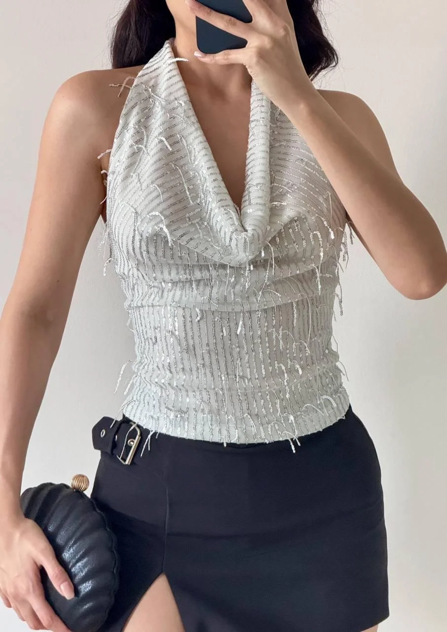 Gri Pul Payet Degaje Yaka Bluz