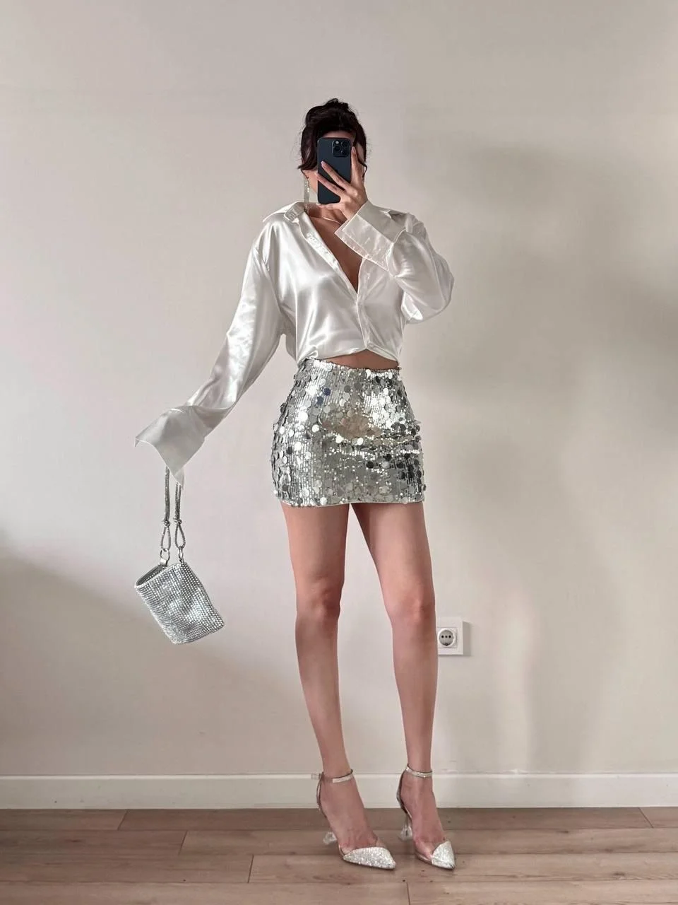 Gri Pul Payet Mini Etek