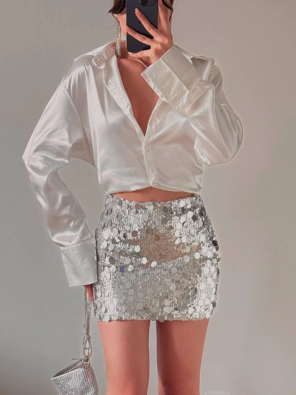 Gri Pul Payet Mini Etek