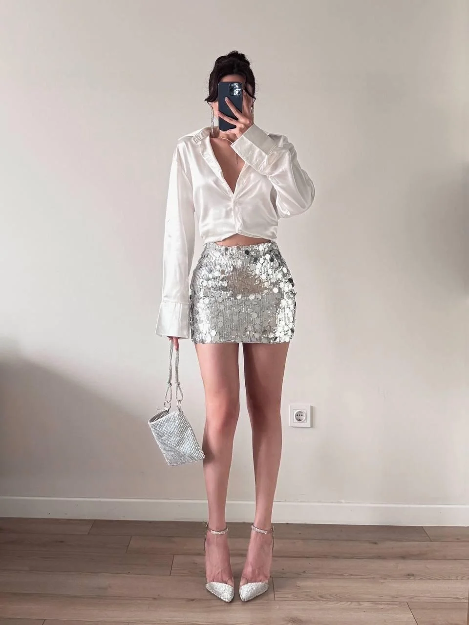 Gri Pul Payet Mini Etek