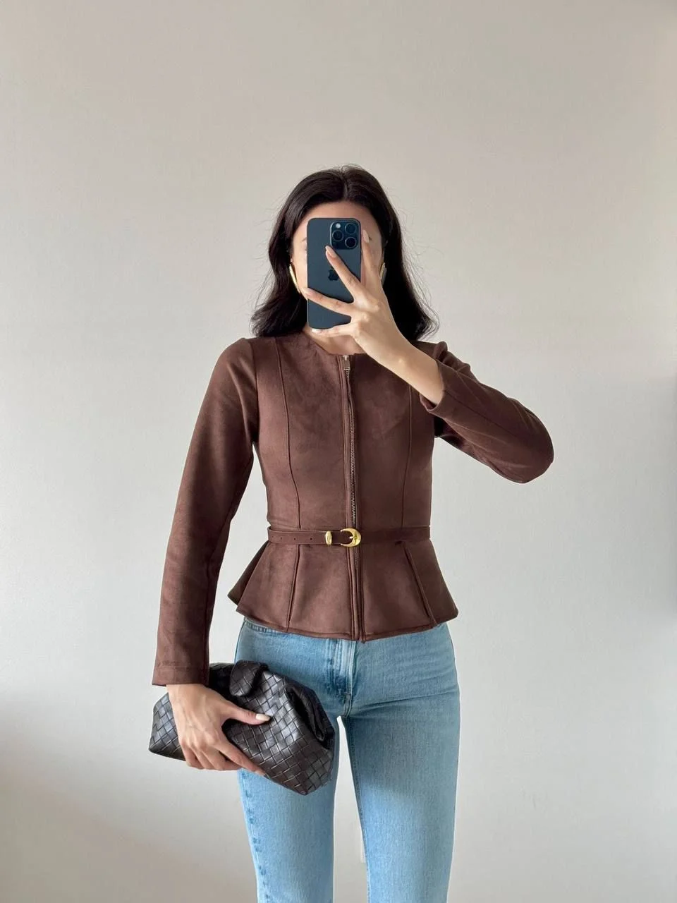 Kahverengi Kemerli Süet Ceket