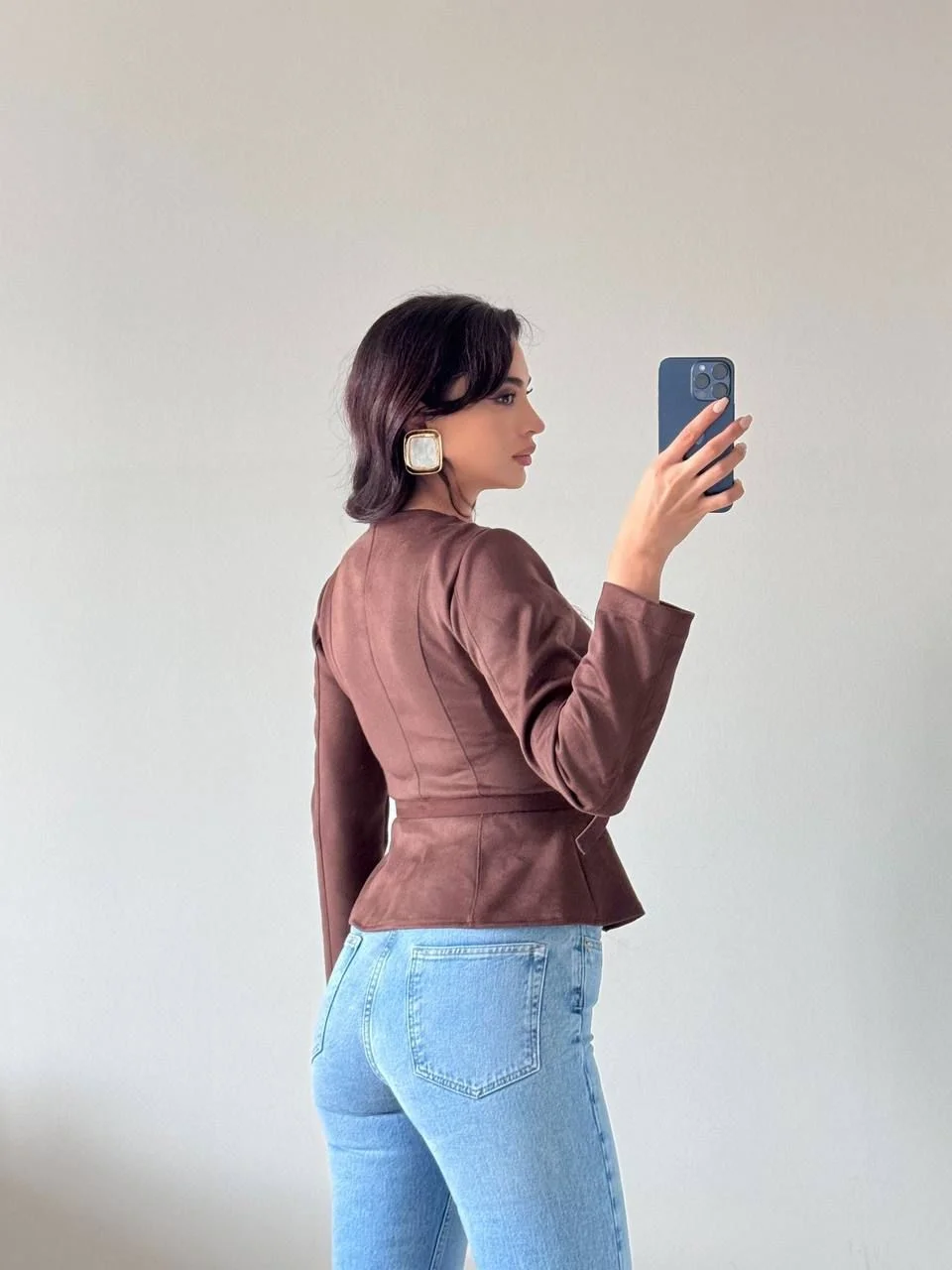 Kahverengi Kemerli Süet Ceket