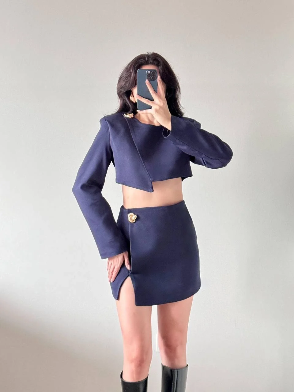 Lacivert Ceket Etek Şortlu İkili Takım