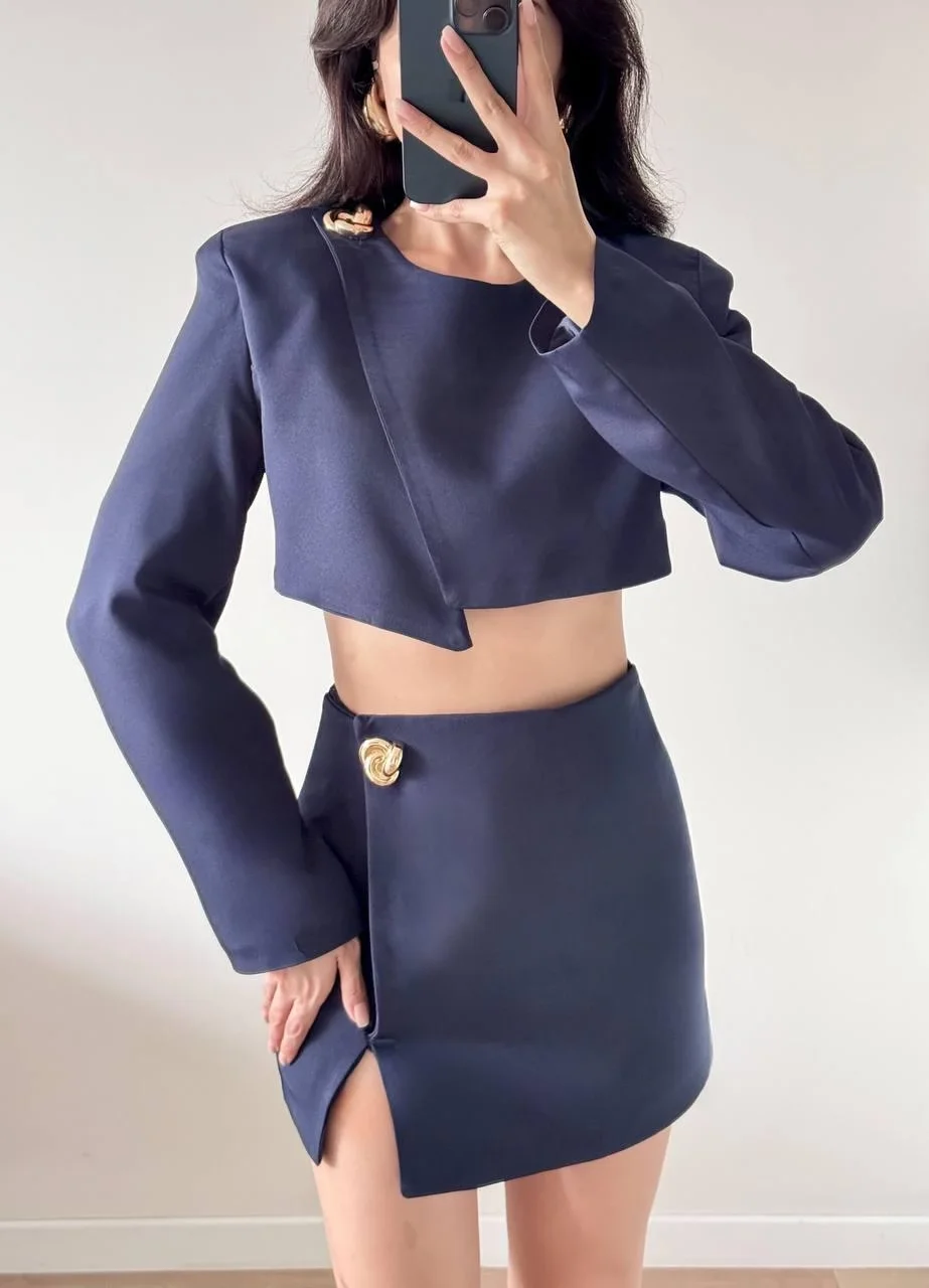 Lacivert Ceket Etek Şortlu İkili Takım