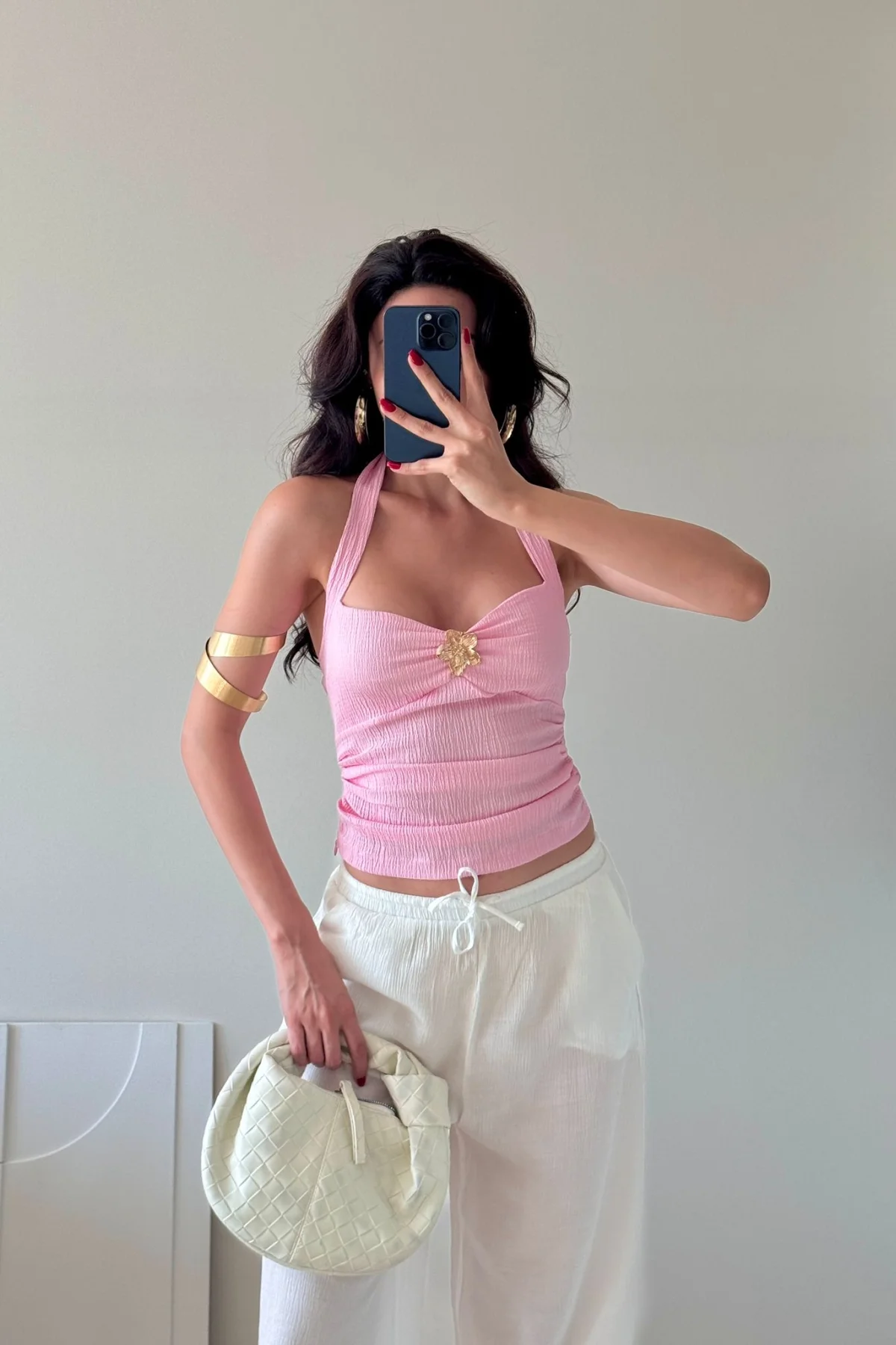 Pembe Broşlu Büzgülü Mini Büstiyer