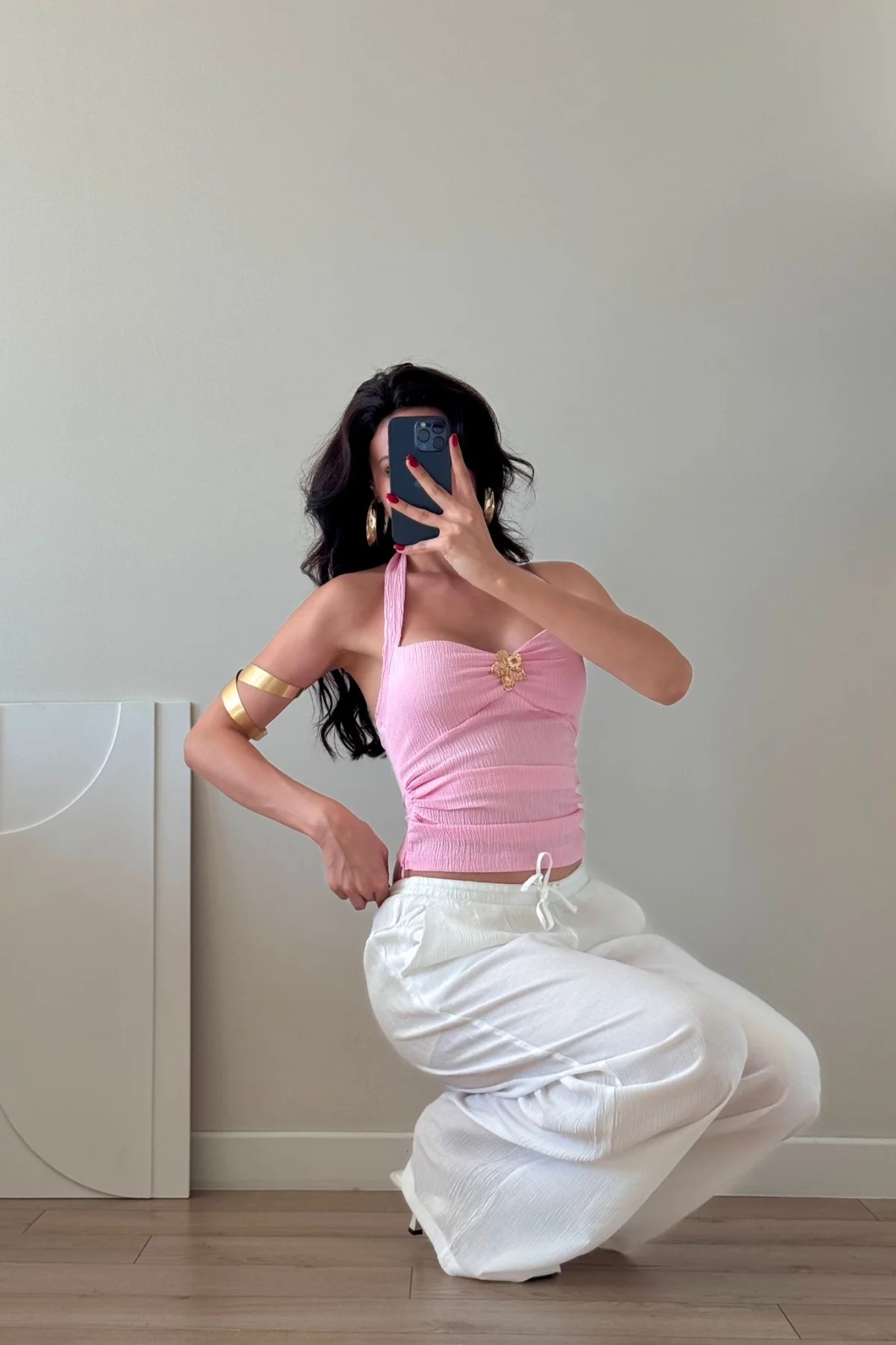 Pembe Broşlu Büzgülü Mini Büstiyer
