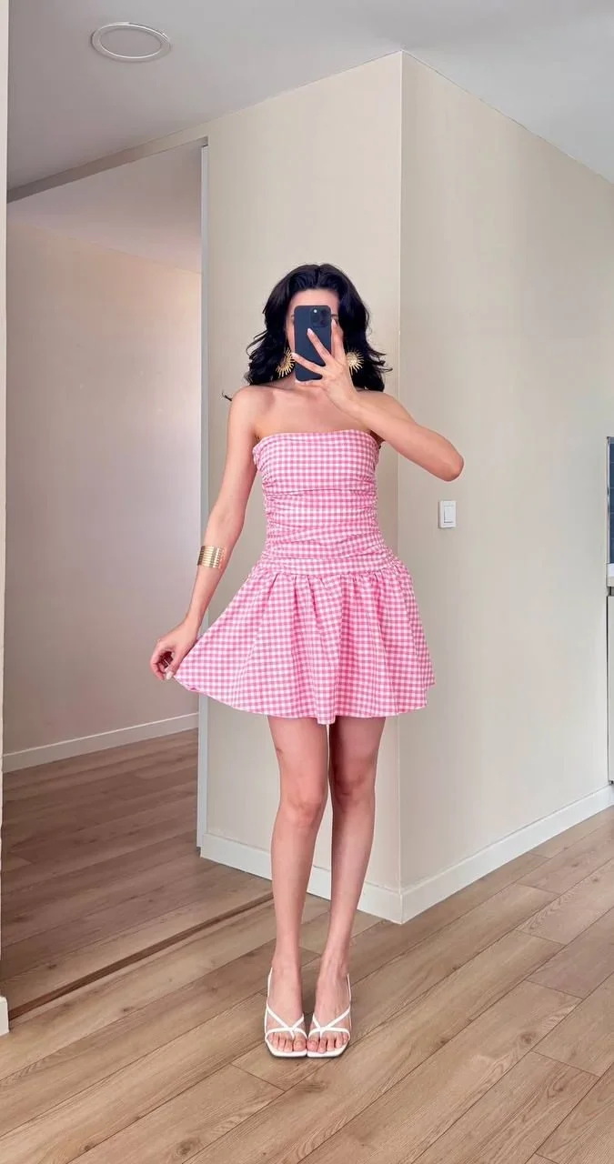 Pötikare İçi Tül Kabartmalı Mini Straplez Elbise