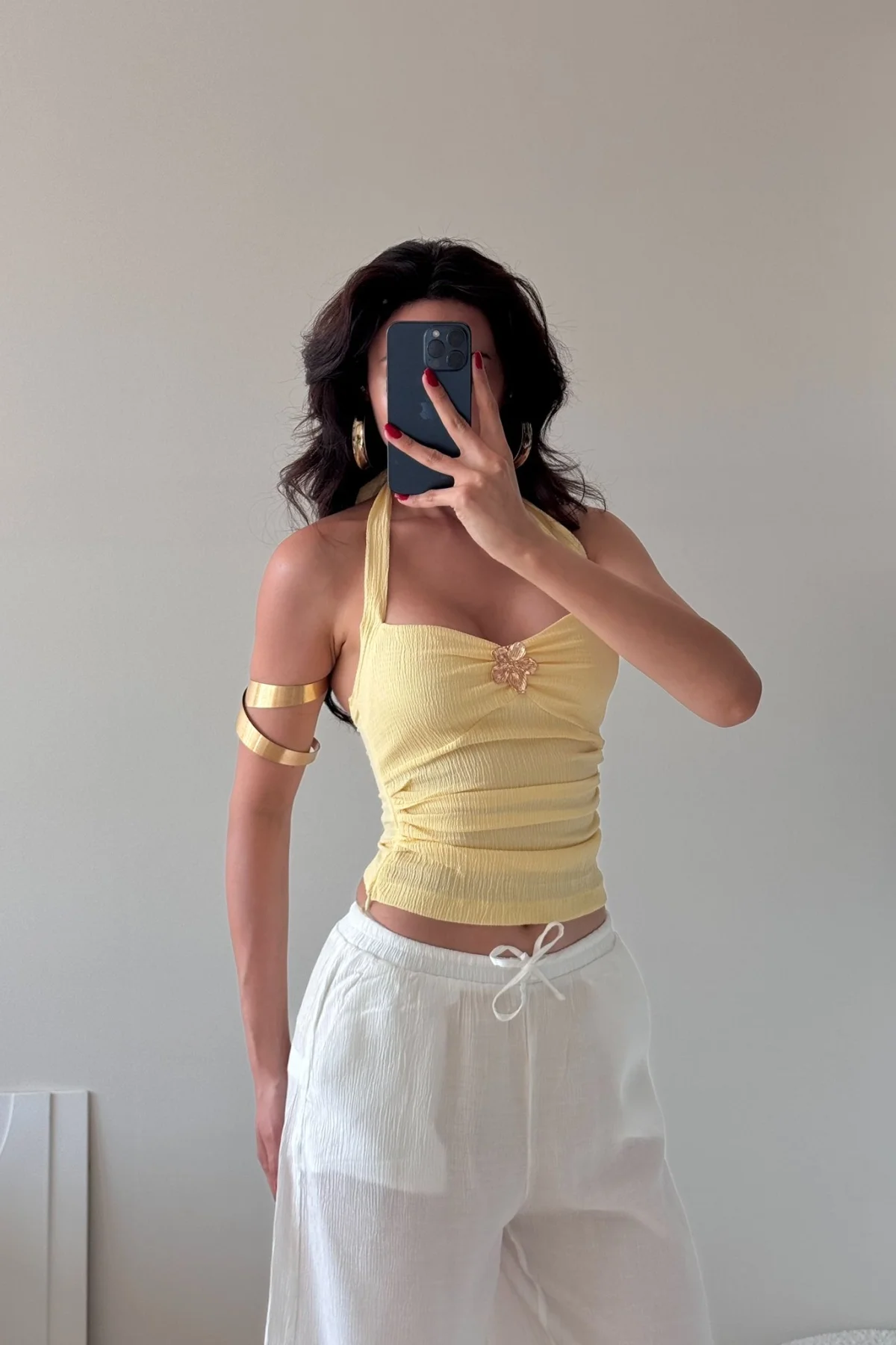 Sarı Broşlu Büzgülü Mini Büstiyer