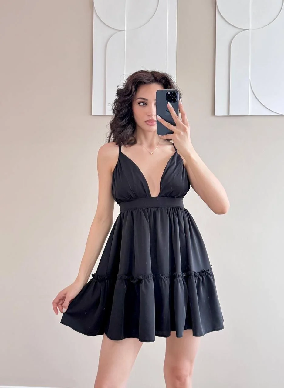 Siyah Askılı Mini Jesica Elbise