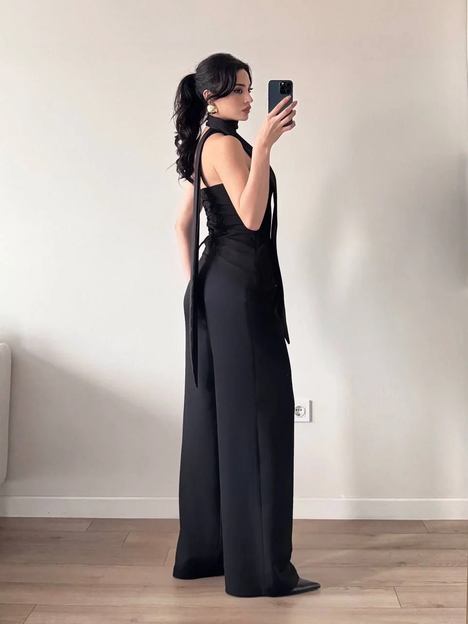 Siyah Şallı Büstiyer Pantolon İkili Takım