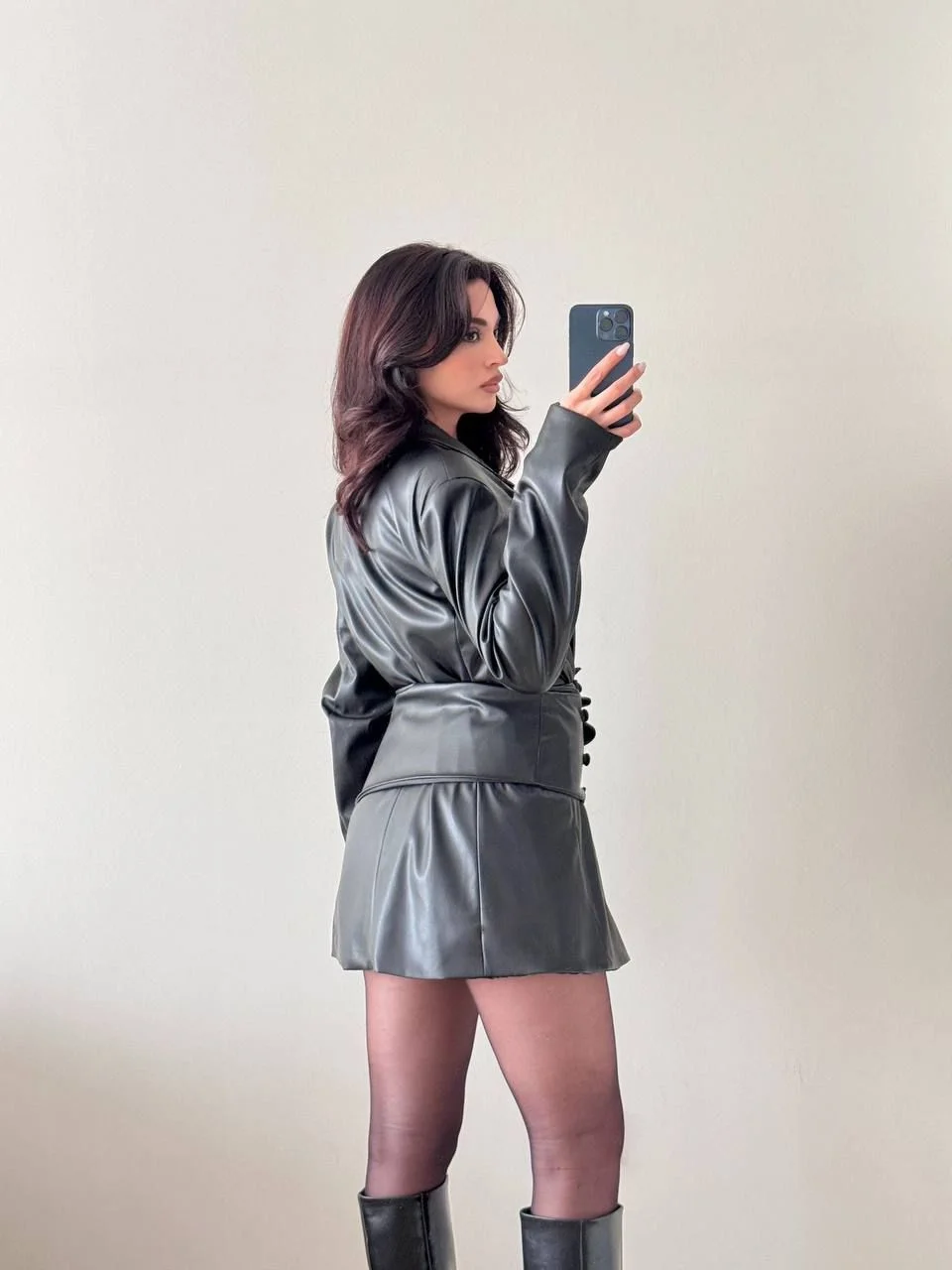 Siyah Seyyar Bağlamalı Düğmeli Deri Ceket