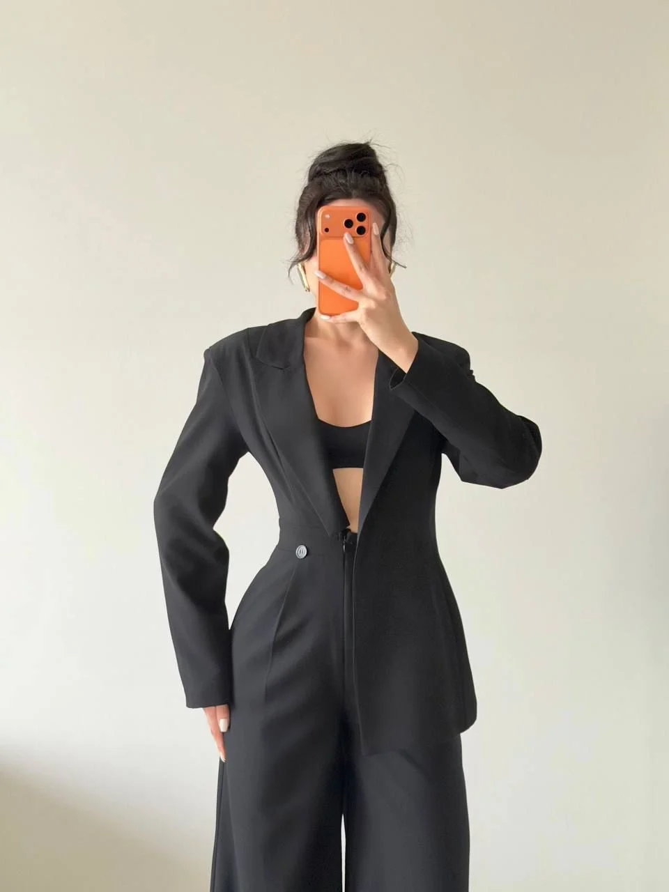 Siyah Takım Görünümlü Ceketli Tulum