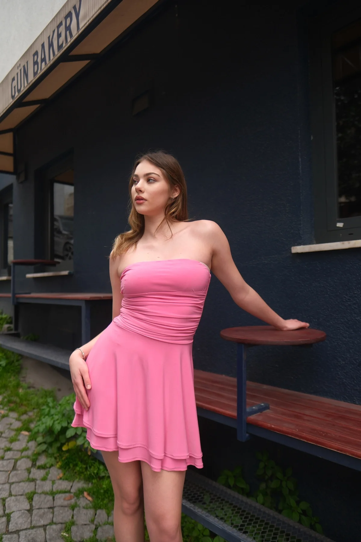 STRAPLEZ MİNİ EDWARD ELBİSE- PEMBE