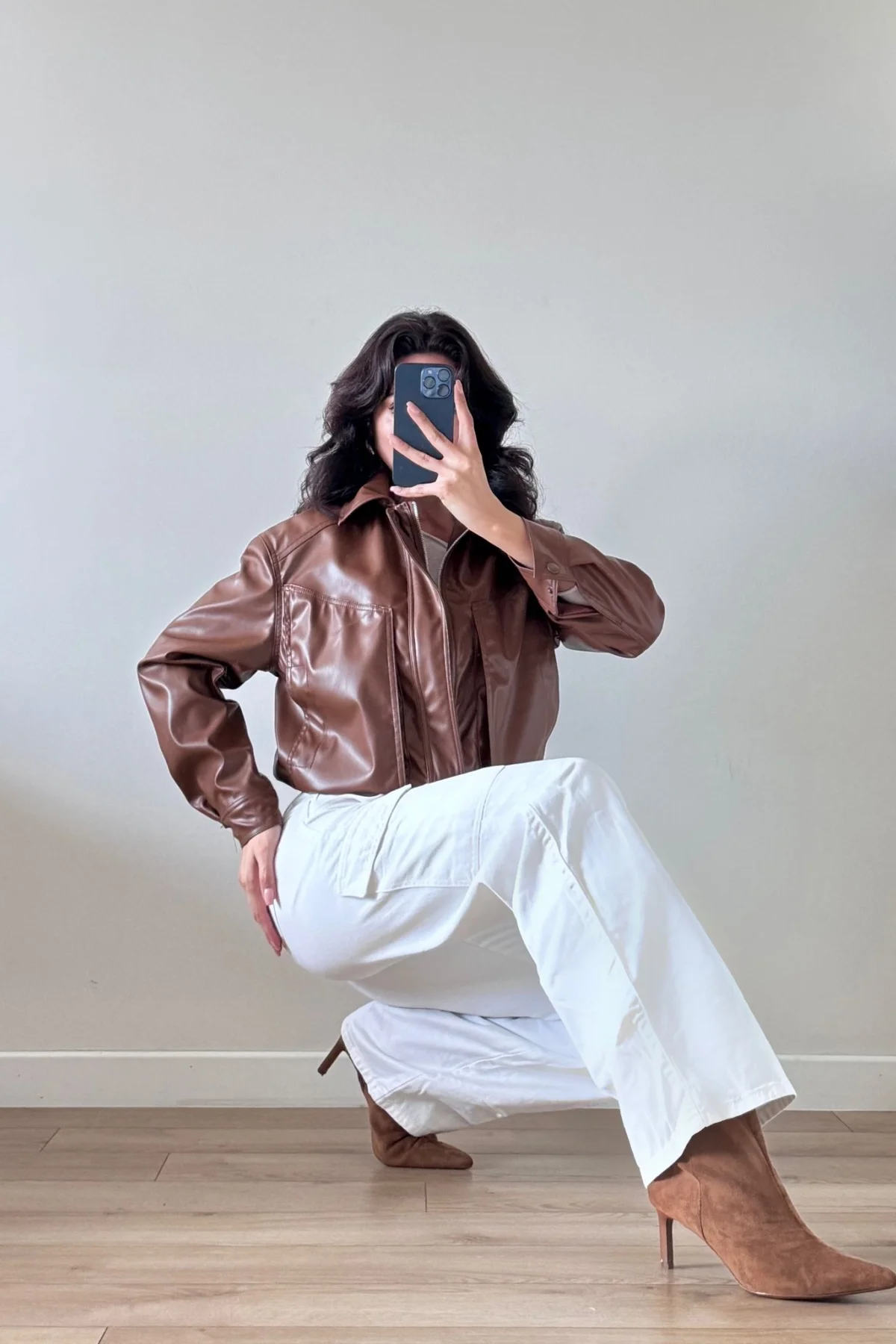 Taba Geniş Cepli Deri Ceket