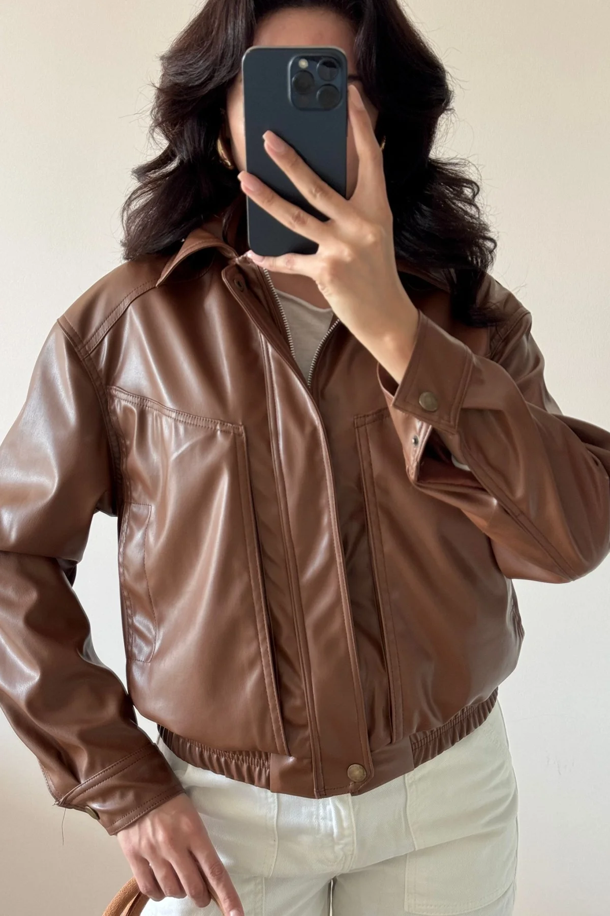 Taba Geniş Cepli Deri Ceket