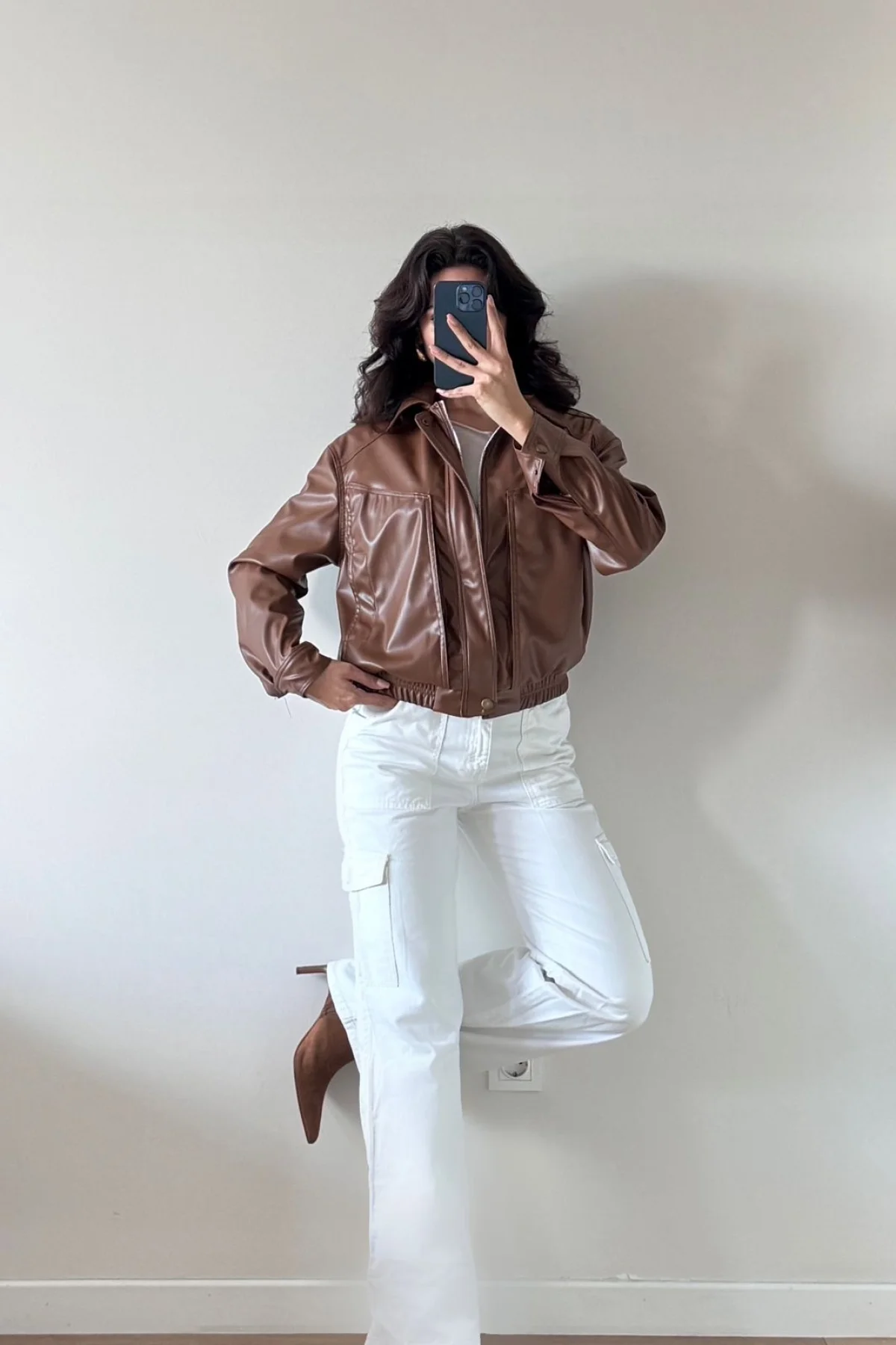 Taba Geniş Cepli Deri Ceket