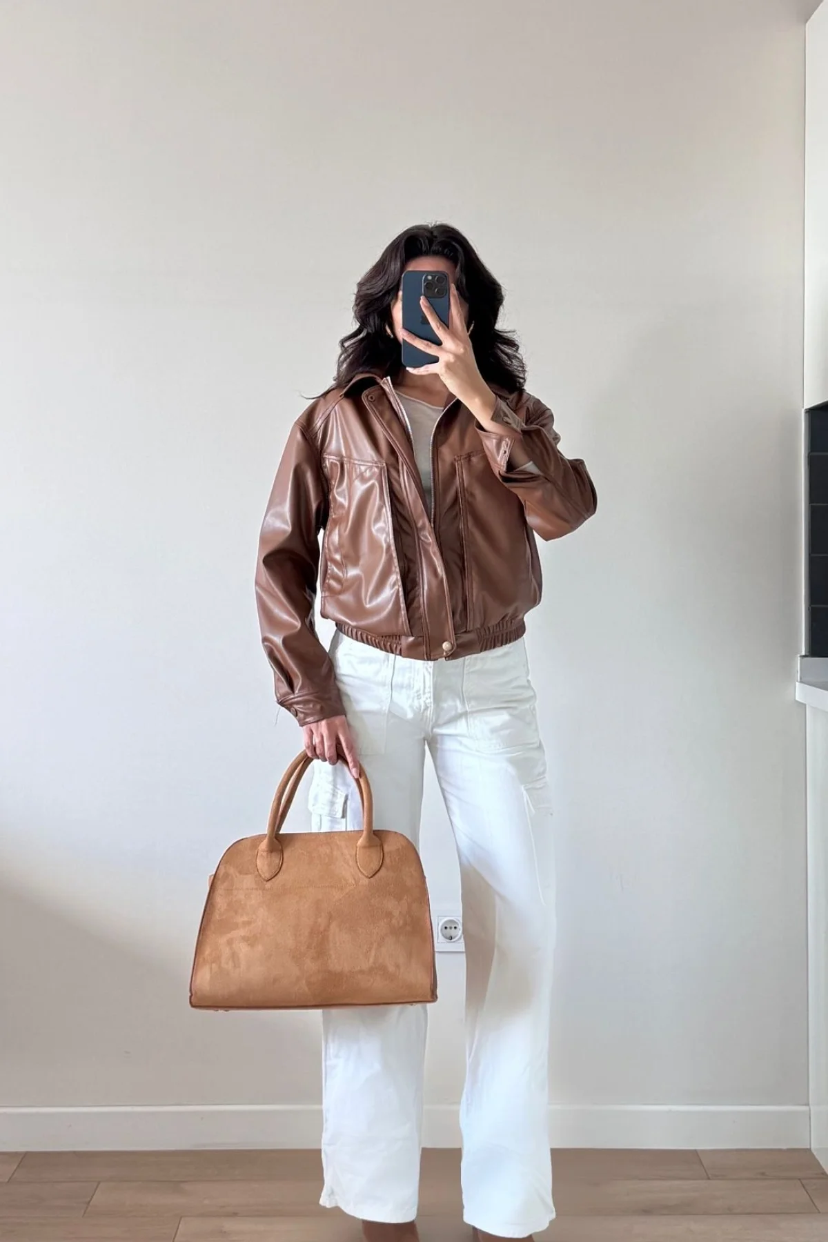 Taba Geniş Cepli Deri Ceket