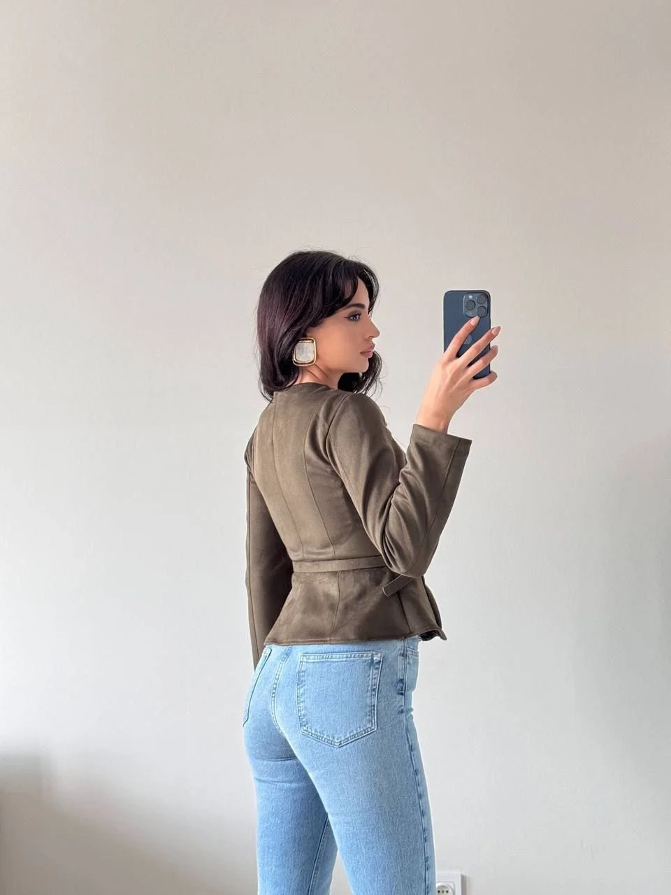 Yeşil Kemerli Süet Ceket