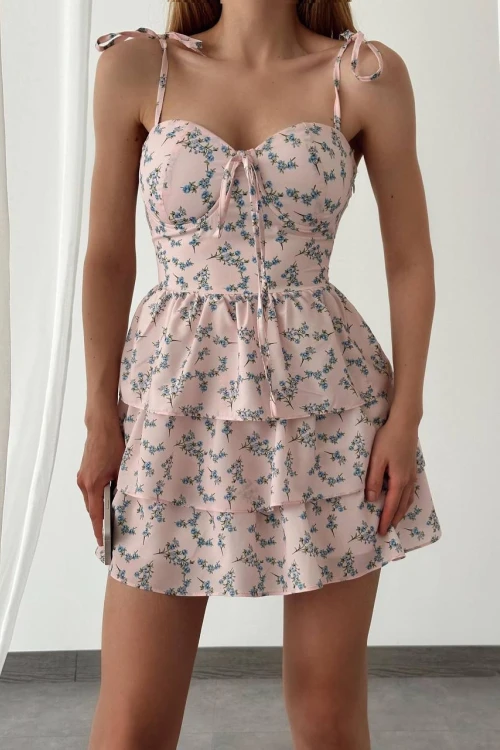 FIRFIRLI ASKILI MİNİ GUİDO ELBİSE- PUDRA