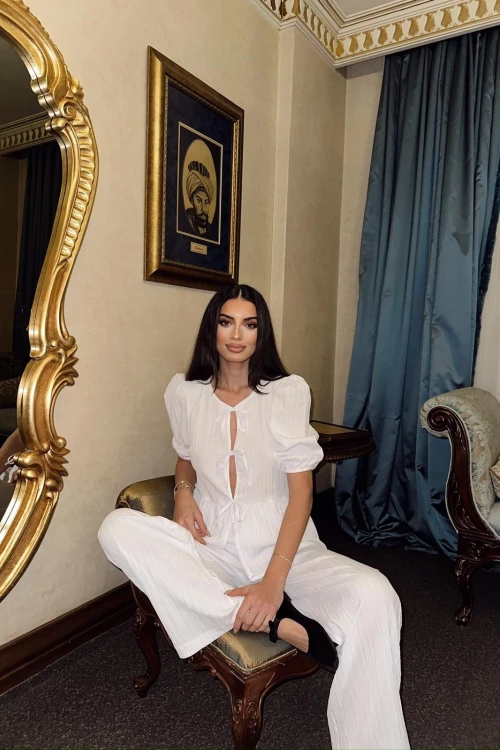 KETEN FİYONKLU BEYAZ PREMİUM TAKIM