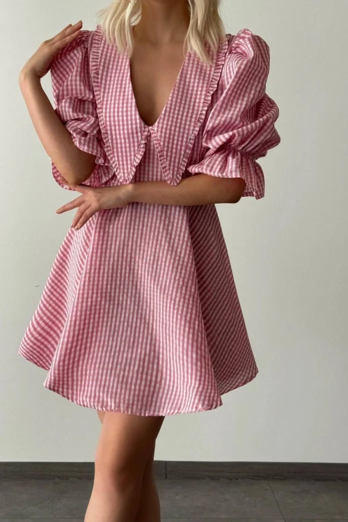 LOTUS PÖTİKARELİ MİNİ PEMBE ELBİSE