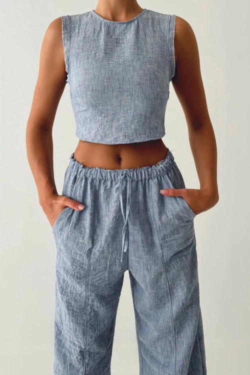 MAVİ KETEN İKİLİ TAKIM