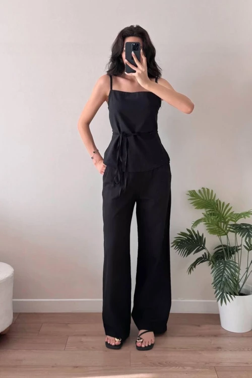 Siyah Askılı Bağlamalı İkili Takım