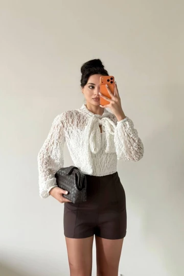 Beyaz Dantelli İç Seyyar Astarlı Şallı Tulum