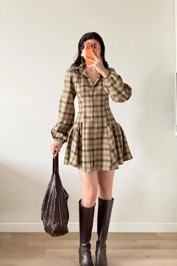 Ekose Mini Gömlek Elbise