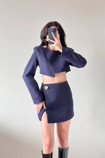 Lacivert Ceket Etek Şortlu İkili Takım